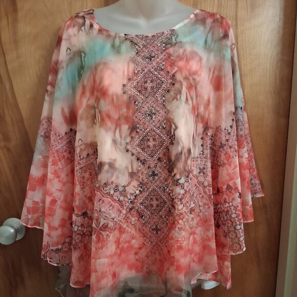 One World tank top with coverup 2 PC live and let live XXL pink sequined - Picture 1 of 7